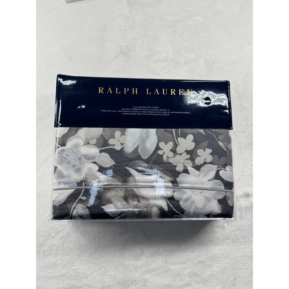 Ralph Lauren Avery Charcoal Heather Floral Sateen Queen Duvet Cover - 92 x 96 in